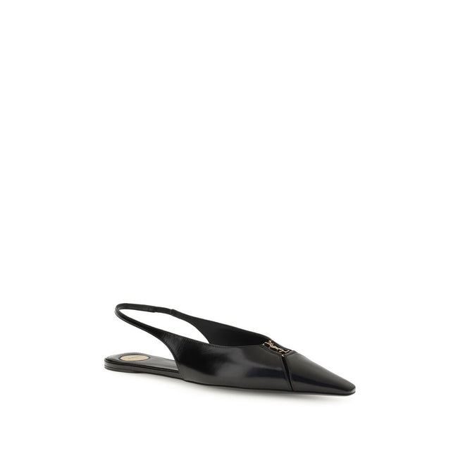 Black Calf Leather Bos Taurus Ballet FlatsSaint Laurent’s Babylon Ballerinas reinterpret classic elegance with a distinctive modern twist. Open at the back, they feature a sleek silhouette thanks to an elongated cut-out toe, embellished with the iconic CA