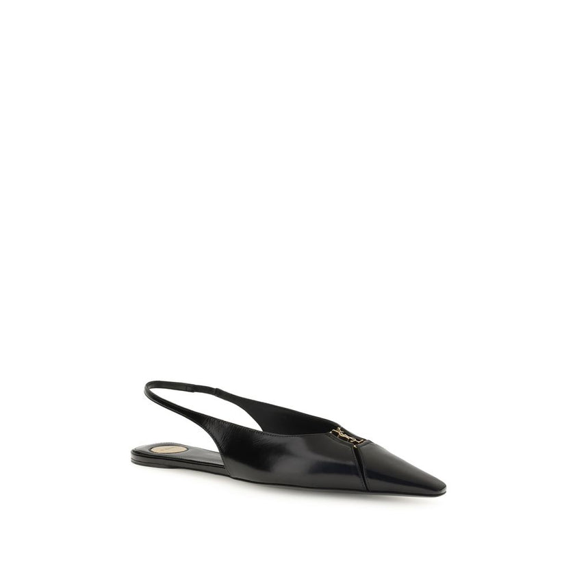 Black Calf Leather Bos Taurus Ballet FlatsSaint Laurent’s Babylon Ballerinas reinterpret classic elegance with a distinctive modern twist. Open at the back, they feature a sleek silhouette thanks to an elongated cut-out toe, embellished with the iconic CA