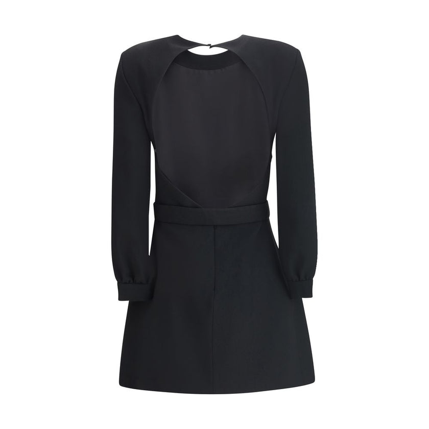 Black Viscose Cocktail DressSaint Laurent’s mini Dress is an elegant and structured design perfect for special occasions. Made with long sleeves and a round neckline, it features a refined button closure at the back of the neck, as well as a hidden hook-a