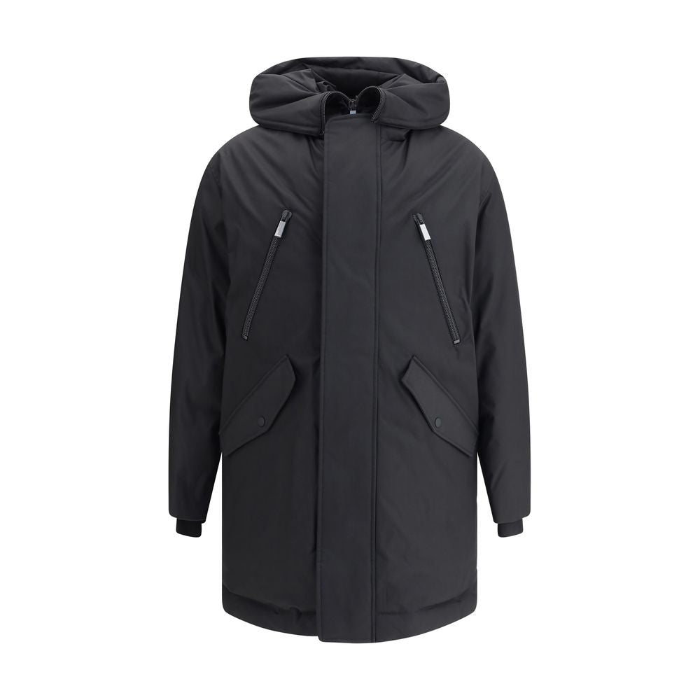 Black Polyester ClothingThe Parka by Dsquared2 is made of durable black fabric and features a drawstring hood, high collar and front closure with concealed double-slider zipper. Functional and with attention to detail, it features zippered chest pockets,