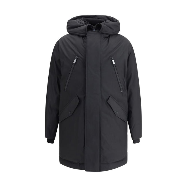 Black Polyester ClothingThe Parka by Dsquared2 is made of durable black fabric and features a drawstring hood, high collar and front closure with concealed double-slider zipper. Functional and with attention to detail, it features zippered chest pockets,