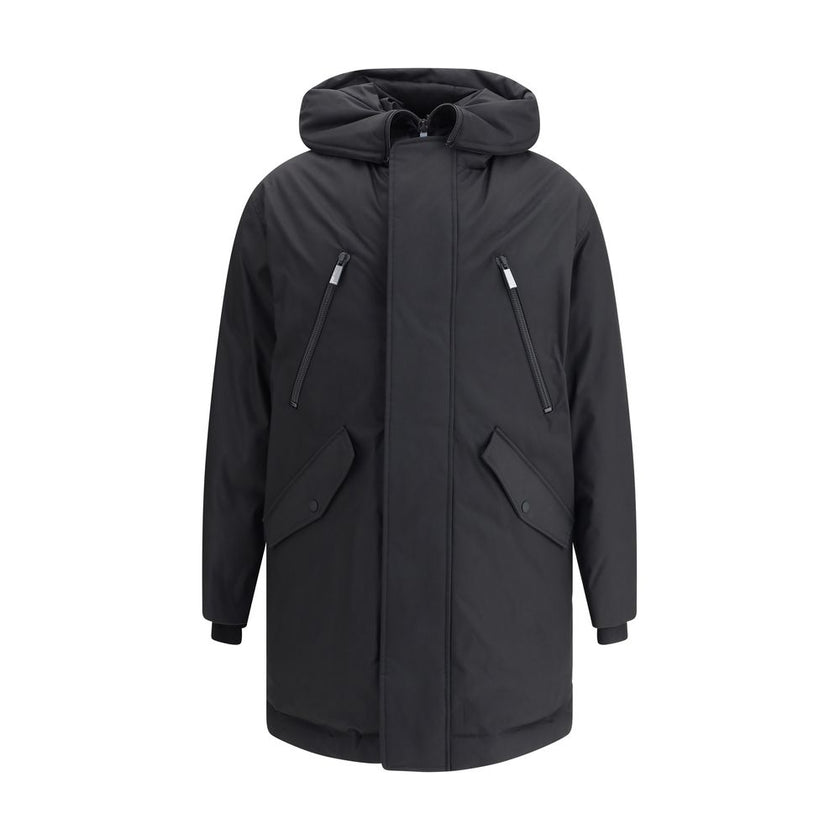 Black Polyester ClothingThe Parka by Dsquared2 is made of durable black fabric and features a drawstring hood, high collar and front closure with concealed double-slider zipper. Functional and with attention to detail, it features zippered chest pockets,
