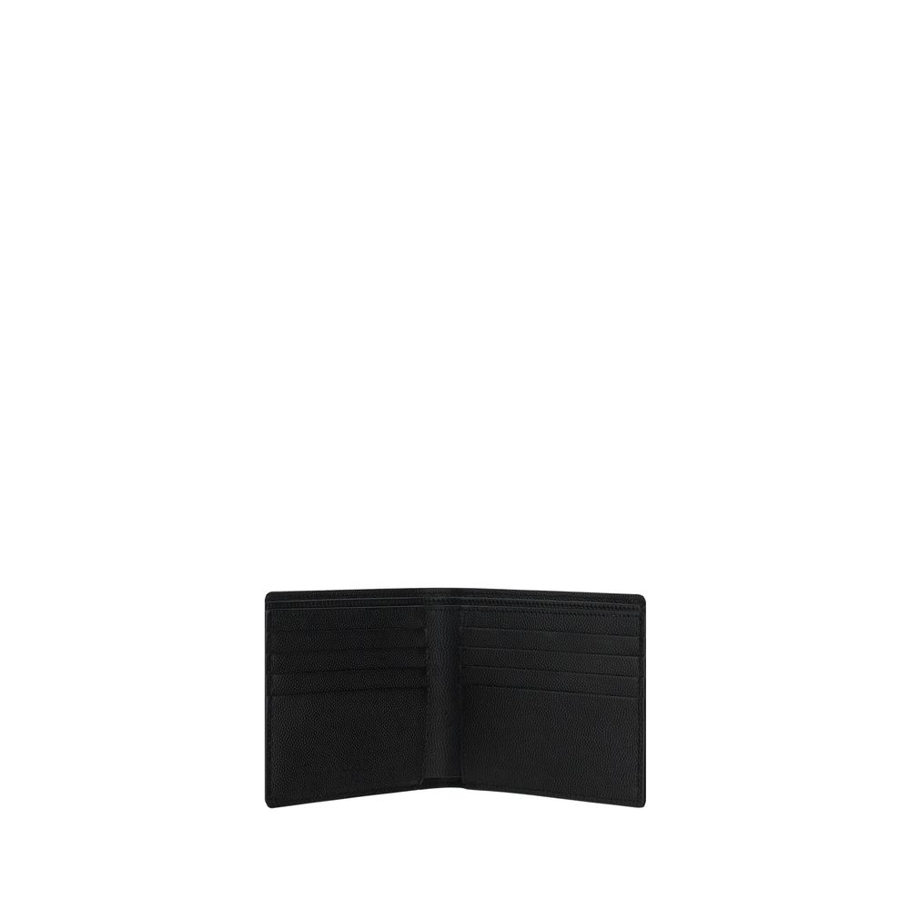Black Calf Leather Bos Taurus WalletCalfskin Wallet by Saint Laurent, billfold design, interior card slots, bill compartment, iconic brand signature press-stamped on front, grained leather design. Season: AW25 Dimension: 11.5×11.5 Composition: 100% Calf L