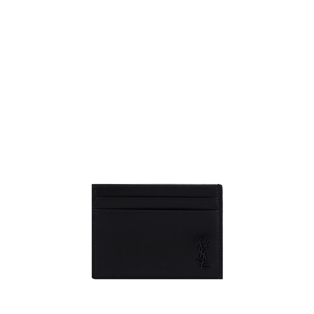 Black Calf Leather Bos Taurus WalletCalfskin Card Holder by Saint Laurent, card slots on front and back, logo plaque on front. Season: AW25 Dimension: 11×11 Composition: 100% Calf Leather Bos Taurus MADE IN ITALYBlack Calf Leather Bos Taurus Wallet${tagsS