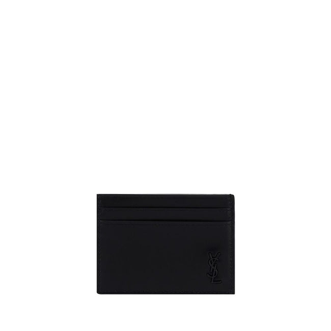 Black Calf Leather Bos Taurus WalletCalfskin Card Holder by Saint Laurent, card slots on front and back, logo plaque on front. Season: AW25 Dimension: 11×11 Composition: 100% Calf Leather Bos Taurus MADE IN ITALYBlack Calf Leather Bos Taurus Wallet${tagsS