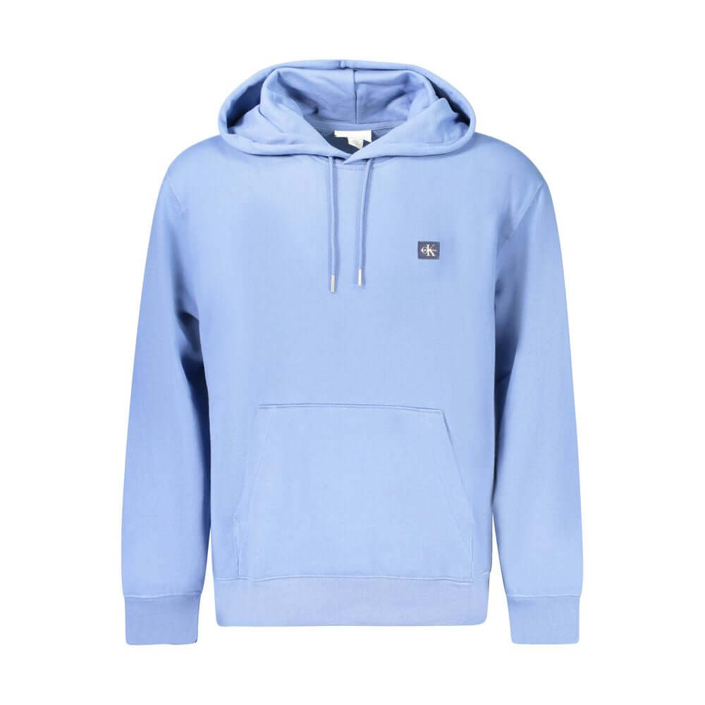 Blue Recycled Polyester Men SweaterElevate your wardrobe with the unmistakable style of Calvin Klein. This long-sleeved hooded sweatshirt is crafted with an eye-catching blend of comfort and sustainability. Featuring a brushed texture, convenience meets f