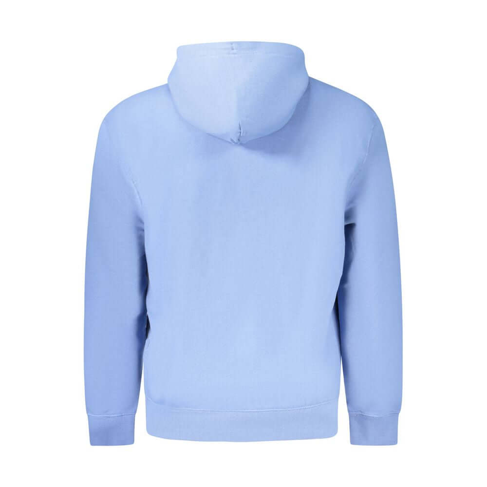 Blue Recycled Polyester Men SweaterElevate your wardrobe with the unmistakable style of Calvin Klein. This long-sleeved hooded sweatshirt is crafted with an eye-catching blend of comfort and sustainability. Featuring a brushed texture, convenience meets f