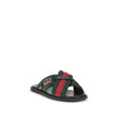 Black Polyamide Flat SandalsGucci’s men’s Web Sandals with Interlocking GG are crafted from the iconic green and red Web fabric, evoking the House’s equestrian roots. The elegant design is enhanced by the silver-tone Interlocking GG logo, adding a touch o