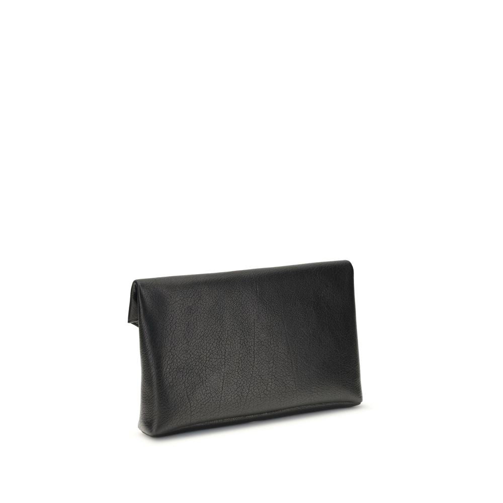 Black Calf Leather Bos Taurus Clutch BagThe Cassandre Large Envelope Clutch Bag by Saint Laurent is an elegant design with a front flap embellished with a silver logo. The magnetic snap-button closure ensures practicality, while the interior features a fl