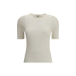White Silk T-ShirtThe Fendi 1925 T-Shirt is crafted by a refined ribbed knit in silk and vanisé cotton, giving the garment an elegant and light texture. The devoré motif with the Fendi 1925 Stamp stands out on the front, an iconic detail that celebrates t