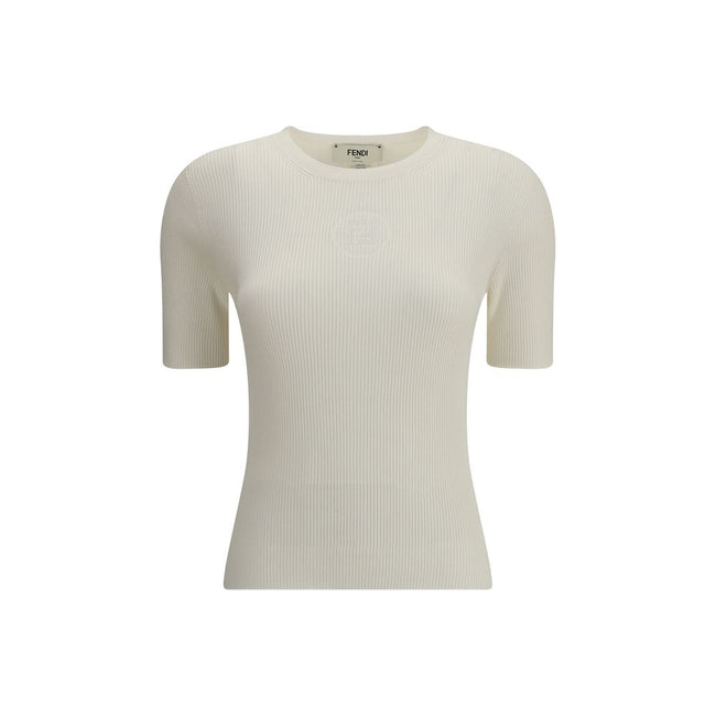 White Silk T-ShirtThe Fendi 1925 T-Shirt is crafted by a refined ribbed knit in silk and vanisé cotton, giving the garment an elegant and light texture. The devoré motif with the Fendi 1925 Stamp stands out on the front, an iconic detail that celebrates t