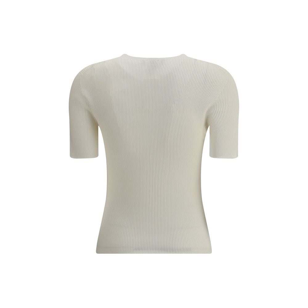 White Silk T-ShirtThe Fendi 1925 T-Shirt is crafted by a refined ribbed knit in silk and vanisé cotton, giving the garment an elegant and light texture. The devoré motif with the Fendi 1925 Stamp stands out on the front, an iconic detail that celebrates t
