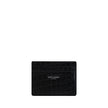 Black Calf Leather Bos Taurus WalletCalfskin Card Holder by Saint Laurent, animal-effect leather print, iconic brand monogram press-stamped on front, card slots on front and back, bill compartment at top. Season: AW25 Dimension: 10.5×10.5 Composition: 100