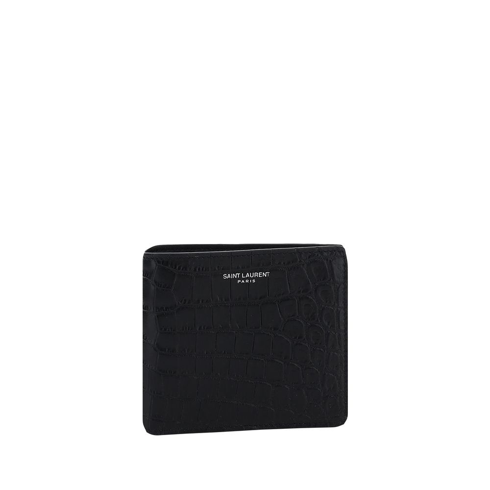 Black Calf Leather Bos Taurus WalletCalfskin Wallet by Saint Laurent, billfold design, plaque with iconic brand monogram embossed on front, card slot, bill slot. Season: AW25 Dimension: 12×12 Composition: 100% Calf Leather Bos Taurus MADE IN ITALYBlack Ca