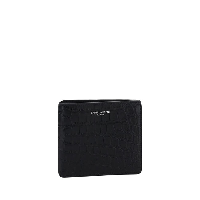 Black Calf Leather Bos Taurus WalletCalfskin Wallet by Saint Laurent, billfold design, plaque with iconic brand monogram embossed on front, card slot, bill slot. Season: AW25 Dimension: 12×12 Composition: 100% Calf Leather Bos Taurus MADE IN ITALYBlack Ca