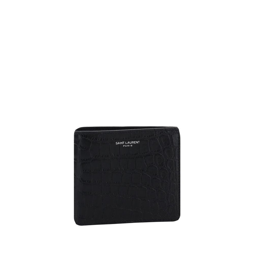 Black Calf Leather Bos Taurus WalletCalfskin Wallet by Saint Laurent, billfold design, plaque with iconic brand monogram embossed on front, card slot, bill slot. Season: AW25 Dimension: 12×12 Composition: 100% Calf Leather Bos Taurus MADE IN ITALYBlack Ca