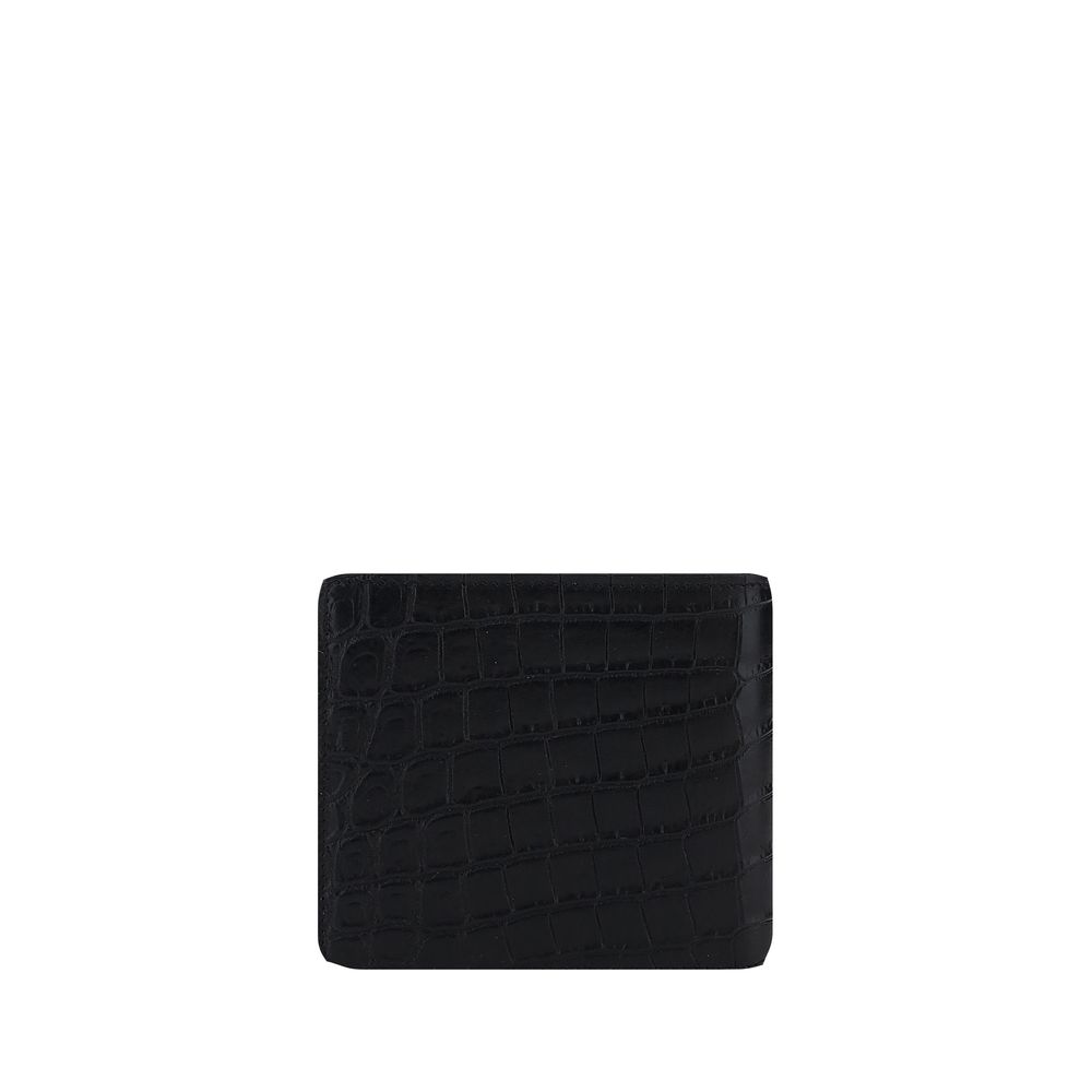 Brieftasche aus schwarzem Leder mit Monogramm-Plakette