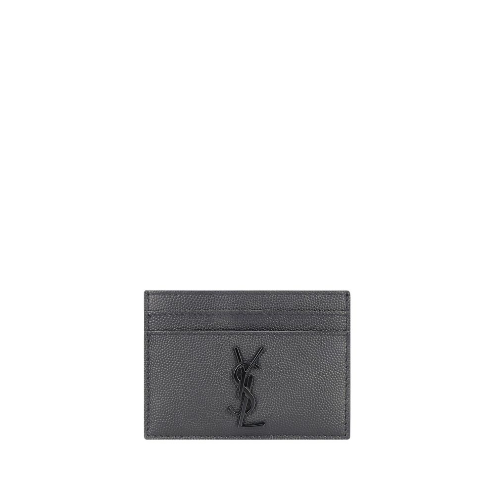 Gray Calf Leather Bos Taurus WalletBlack Calfskin Card Holder by Saint Laurent, card slot on both sides, black embossed logo on front. Season: AW25 Dimension: 10×10 Composition: 100% Calf Leather Bos Taurus MADE IN ITALYGray Calf Leather Bos Taurus Wallet