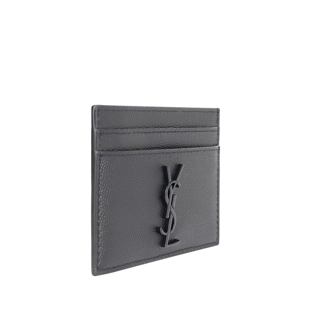 Gray Calf Leather Bos Taurus WalletBlack Calfskin Card Holder by Saint Laurent, card slot on both sides, black embossed logo on front. Season: AW25 Dimension: 10×10 Composition: 100% Calf Leather Bos Taurus MADE IN ITALYGray Calf Leather Bos Taurus Wallet
