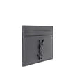 Gray Calf Leather Bos Taurus WalletBlack Calfskin Card Holder by Saint Laurent, card slot on both sides, black embossed logo on front. Season: AW25 Dimension: 10×10 Composition: 100% Calf Leather Bos Taurus MADE IN ITALYGray Calf Leather Bos Taurus Wallet