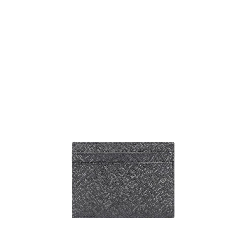Gray Calf Leather Bos Taurus WalletBlack Calfskin Card Holder by Saint Laurent, card slot on both sides, black embossed logo on front. Season: AW25 Dimension: 10×10 Composition: 100% Calf Leather Bos Taurus MADE IN ITALYGray Calf Leather Bos Taurus Wallet