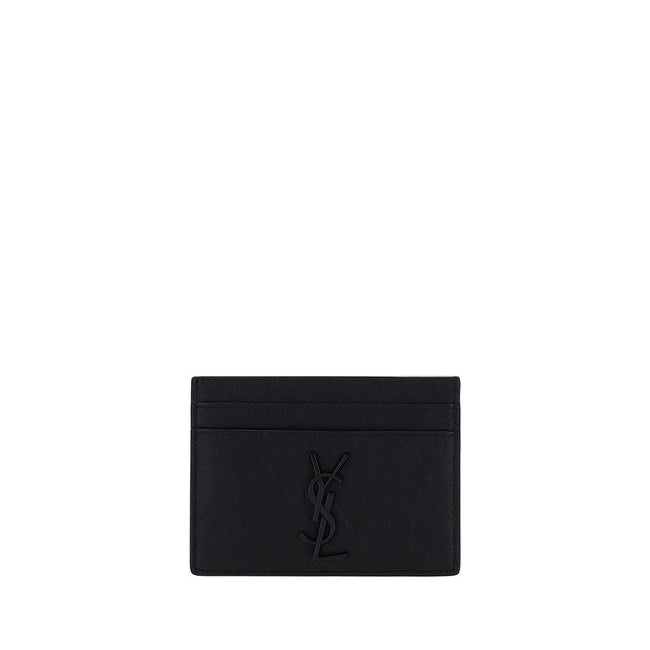 Black Lamb Ovis Aries Aries WalletCalfskin Card Holder by Saint Laurent, card slots on front and back, plaque with iconic brand logo embossed on front. Season: AW25 Dimension: 11×11 Composition: 100% Lamb Ovis Aries Aries MADE IN ITALYBlack Lamb Ovis Arie