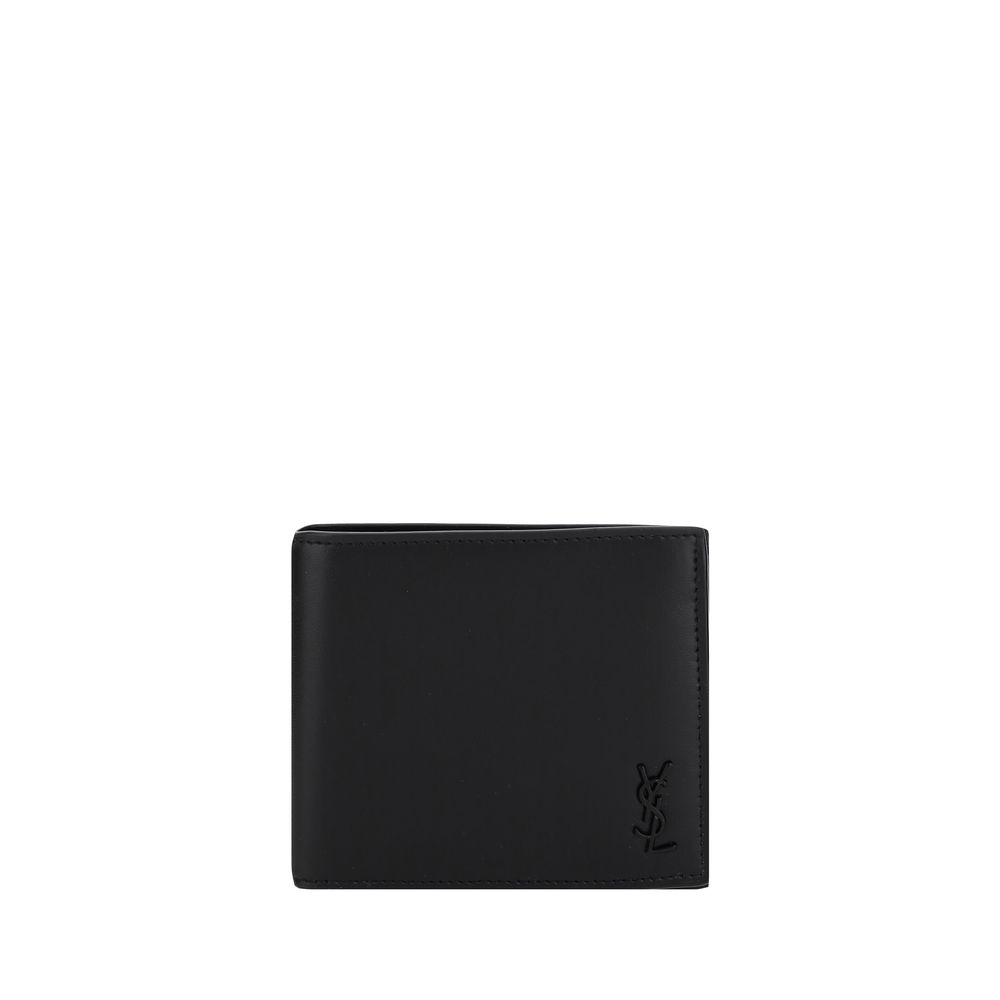 Black Calf Leather Bos Taurus WalletCalfskin Wallet by Saint Laurent, logo plaque on front, bill fold design, internal card slots and bill compartments. Season: AW25 Dimension: 11×11 Composition: 100% Calf Leather Bos Taurus MADE IN ITALYBlack Calf Leathe