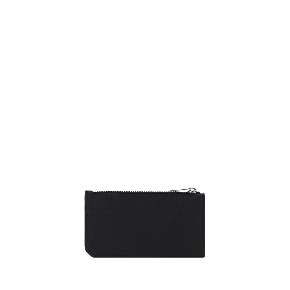 Black Calf Leather Bos Taurus WalletCalfskin Card Holder by Saint Laurent, card slots on front and back, zippered coin compartment, card slot on front, iconic brand monogram printed in contrast on front. Season: AW25 Dimension: 13×13 Composition: 100% Cal