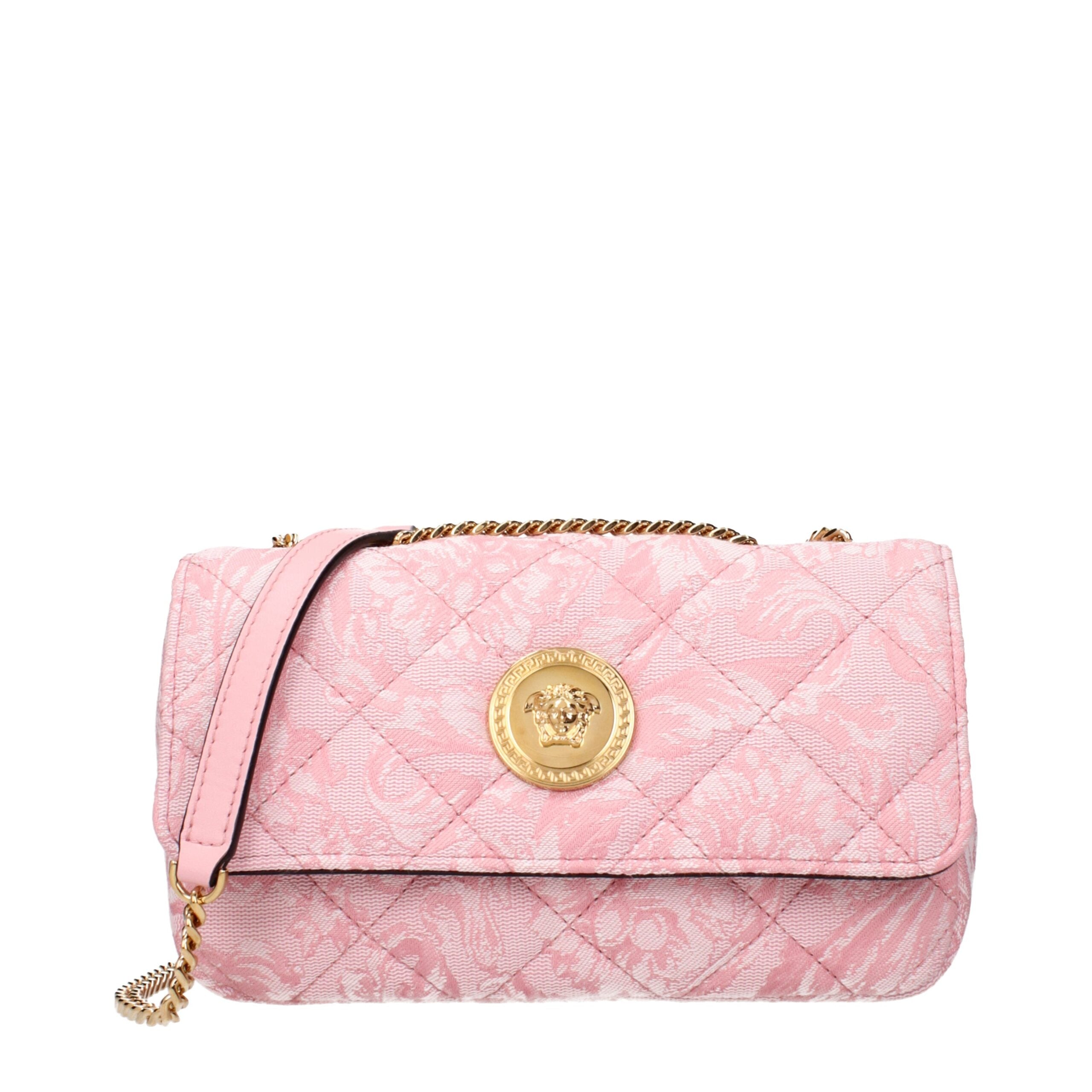 Pink Synthetic Shoulder Bag with Front Detail by Versace