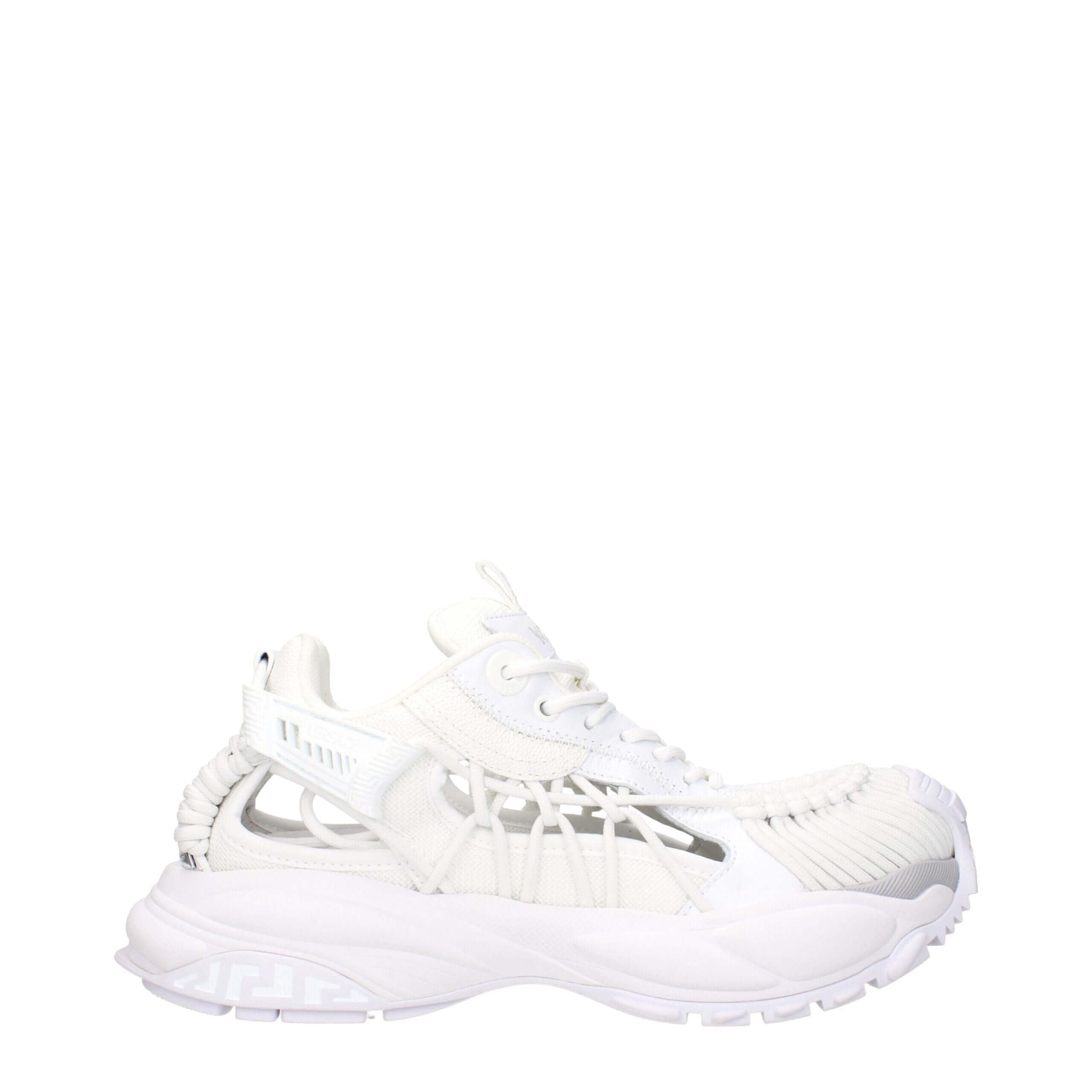White Leather Athletic SneakersDescription: The product with MPN 10167111A118611W000 and code F84046 leather in white is a sneakers designed by Versace. It has features like front logo, side logo. Additional Info: Style: Casual Closing type: Lace up Closu