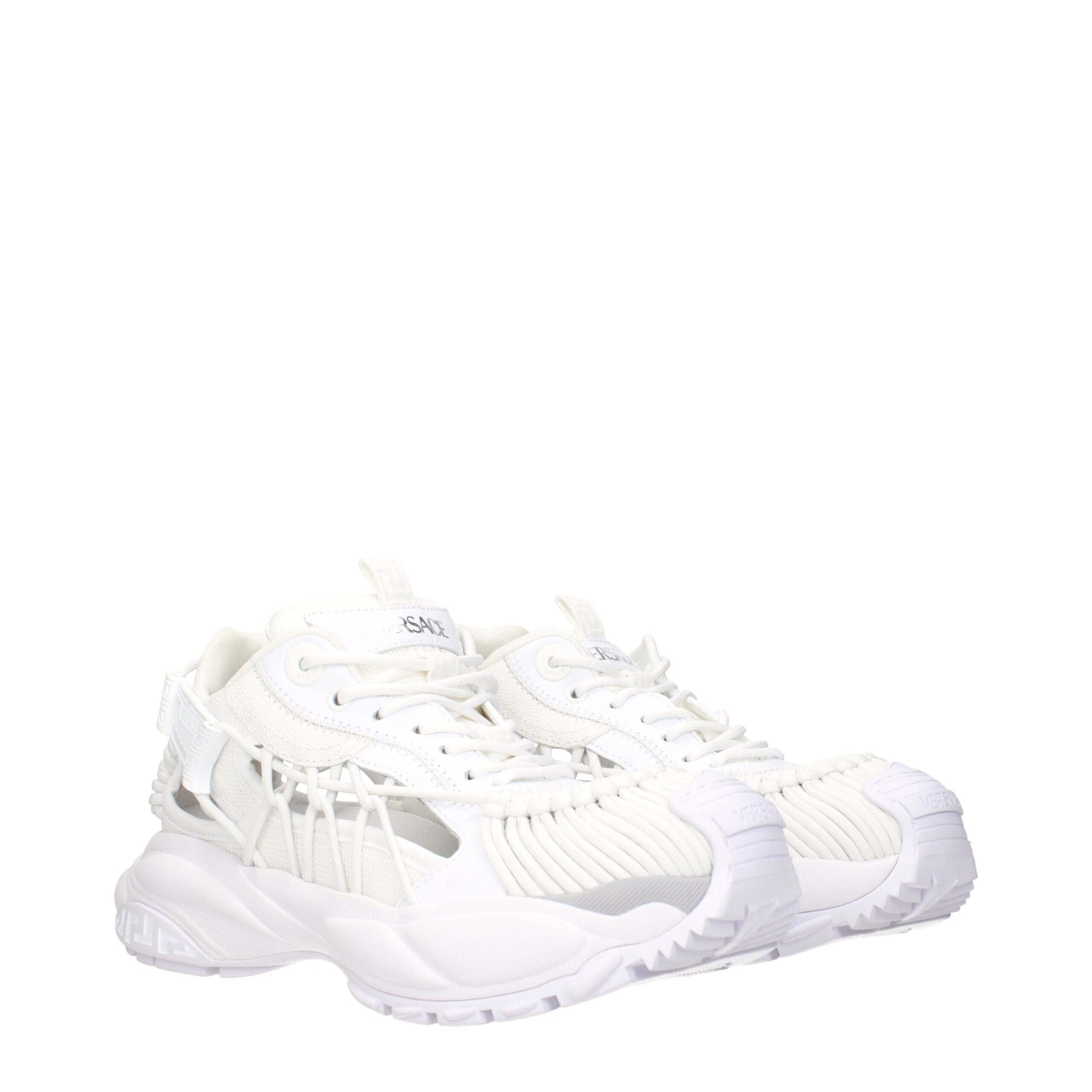 White Leather Athletic SneakersDescription: The product with MPN 10167111A118611W000 and code F84046 leather in white is a sneakers designed by Versace. It has features like front logo, side logo. Additional Info: Style: Casual Closing type: Lace up Closu