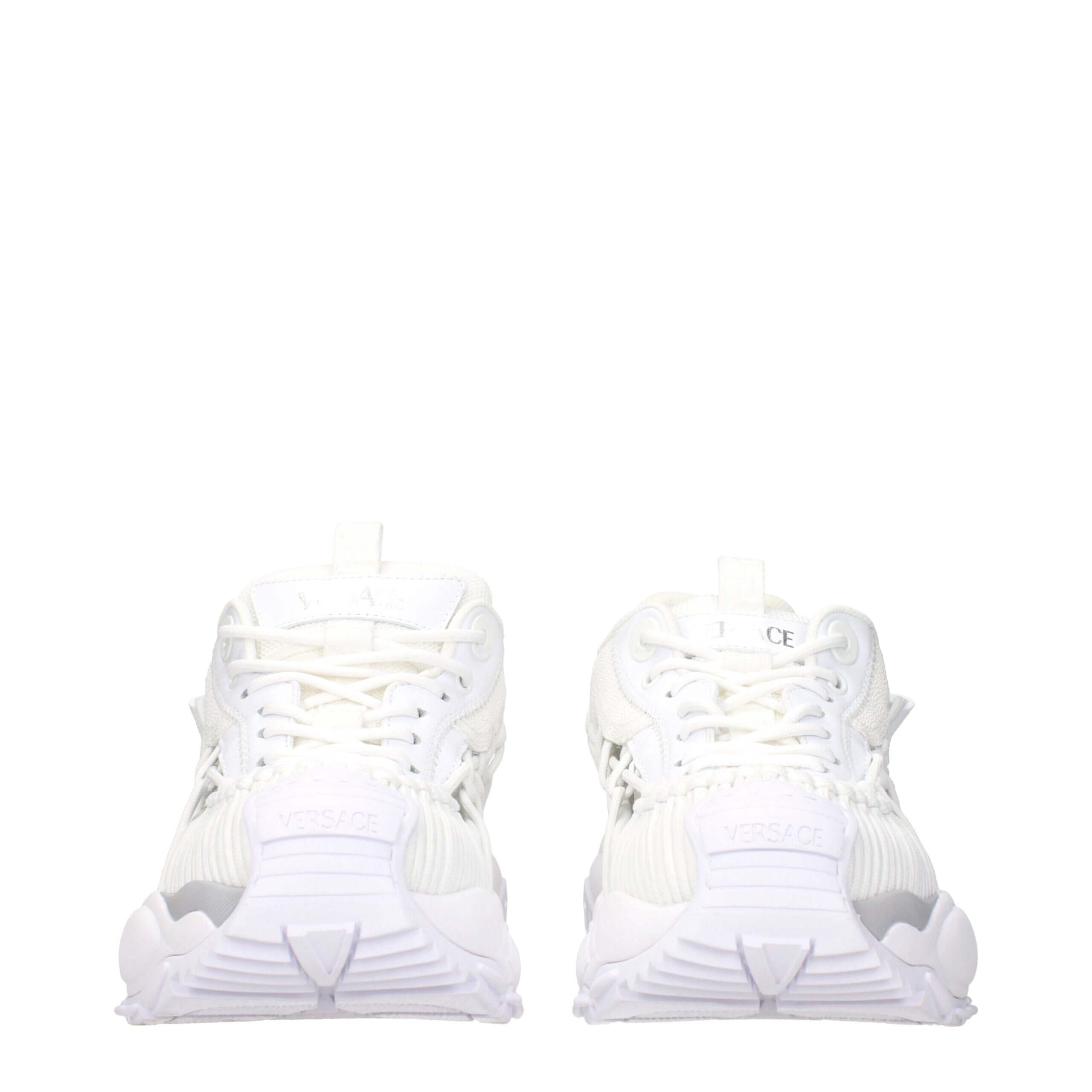 White Leather Athletic SneakersDescription: The product with MPN 10167111A118611W000 and code F84046 leather in white is a sneakers designed by Versace. It has features like front logo, side logo. Additional Info: Style: Casual Closing type: Lace up Closu