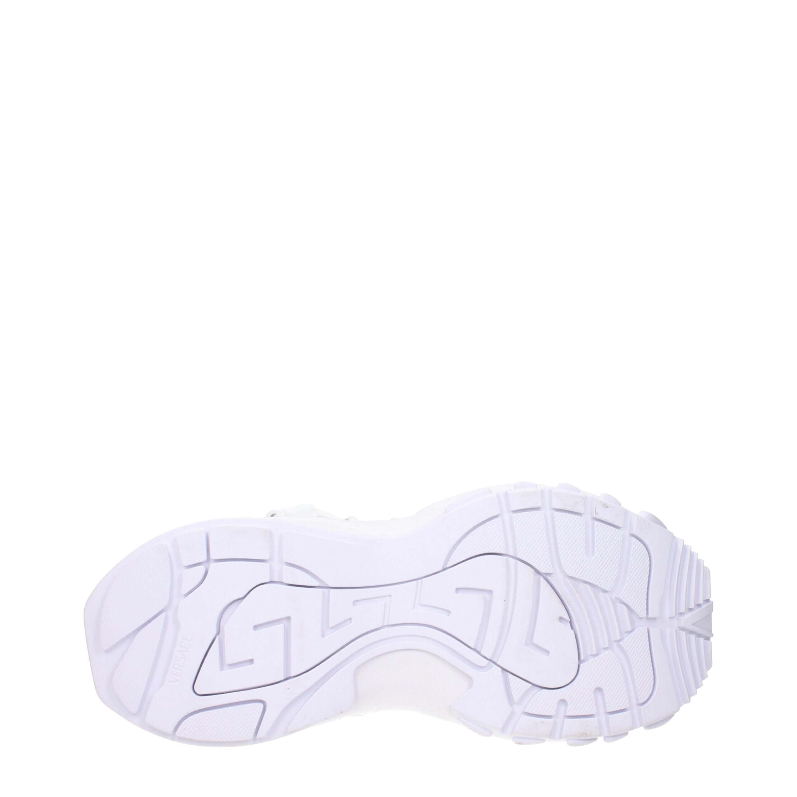 White Leather Athletic SneakersDescription: The product with MPN 10167111A118611W000 and code F84046 leather in white is a sneakers designed by Versace. It has features like front logo, side logo. Additional Info: Style: Casual Closing type: Lace up Closu