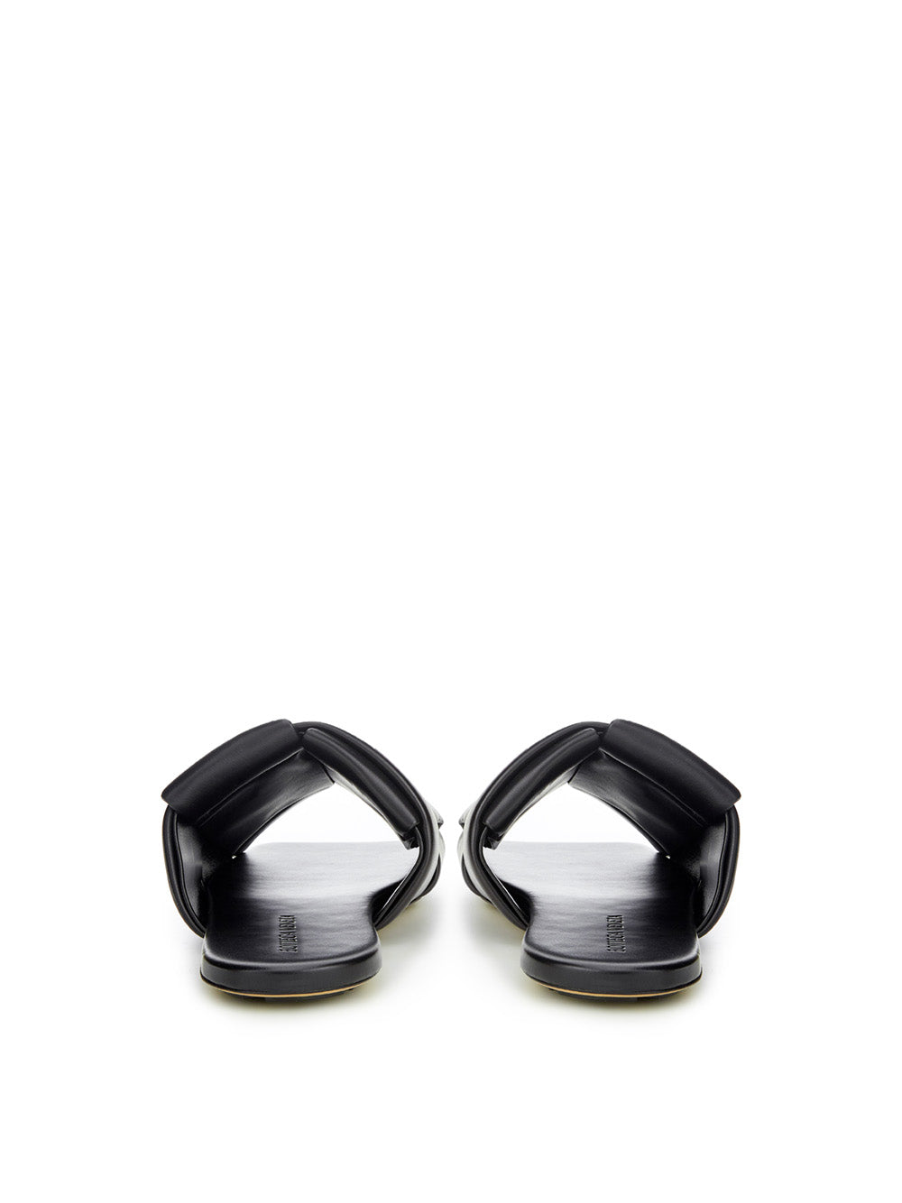 Elegant Black Leather SandalsStep into luxurious simplicity with these elegantly crafted black leather sandals by Bottega Veneta. Perfect for any occasion, they seamlessly blend high-end craftsmanship with sleek design, embodying Italian sophistication. I