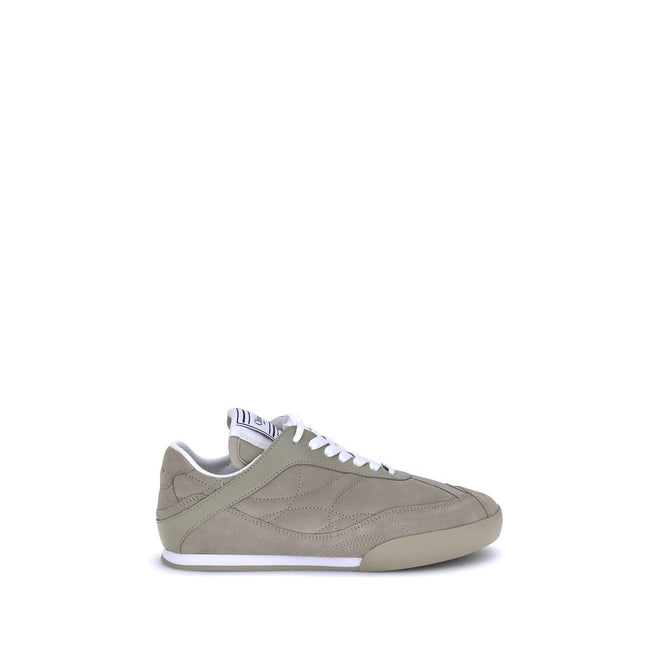 Beige Calf Leather Bos Taurus Low Top SneakersThe Kick Suede Sneakers by Chloé combine style and comfort. They feature a round toe and a paneled design that creates a dynamic visual effect. Suede details add a refined texture, while the front lace-up clos