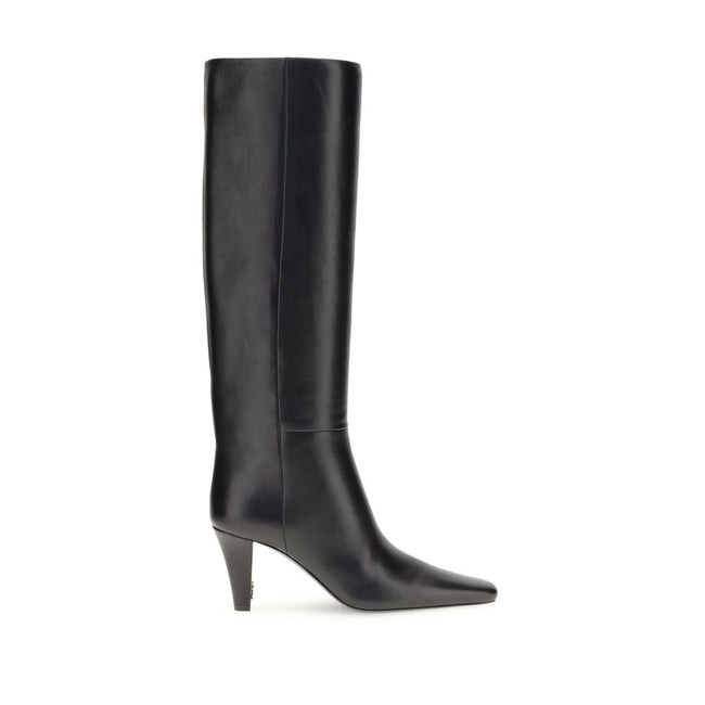 Black Leather High Heel BootsSaint Laurent’s High Leather Boots embody a bold and refined style. With knee-high height and a slightly squared toe, they stand out for their modern, minimalist design. The cone heel adds a touch of character, while the no-lo
