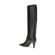 Black Leather High Heel BootsSaint Laurent’s High Leather Boots embody a bold and refined style. With knee-high height and a slightly squared toe, they stand out for their modern, minimalist design. The cone heel adds a touch of character, while the no-lo