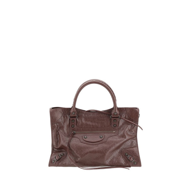 Brown Calf Leather Bos Taurus Shoulder BagBalenciaga’s Le City Medium Shoulder Bag is a high-class item made of fine lambskin leather that combines elegance and functionality. The two hand-woven leather handles lend an artisanal and refined touch, while t
