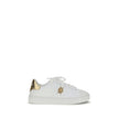 White Calf Leather Bos Taurus Low Top SneakersThe Versace Medusa Sneakers stand out for their iconic Greek key sole and gold heel embellished with the brand’s logo. Featuring a rounded toe and lace-up closure, they also feature an elegant gold Medusa deta