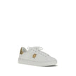 White Calf Leather Bos Taurus Low Top SneakersThe Versace Medusa Sneakers stand out for their iconic Greek key sole and gold heel embellished with the brand’s logo. Featuring a rounded toe and lace-up closure, they also feature an elegant gold Medusa deta