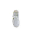 White Calf Leather Bos Taurus Low Top SneakersThe Versace Medusa Sneakers stand out for their iconic Greek key sole and gold heel embellished with the brand’s logo. Featuring a rounded toe and lace-up closure, they also feature an elegant gold Medusa deta