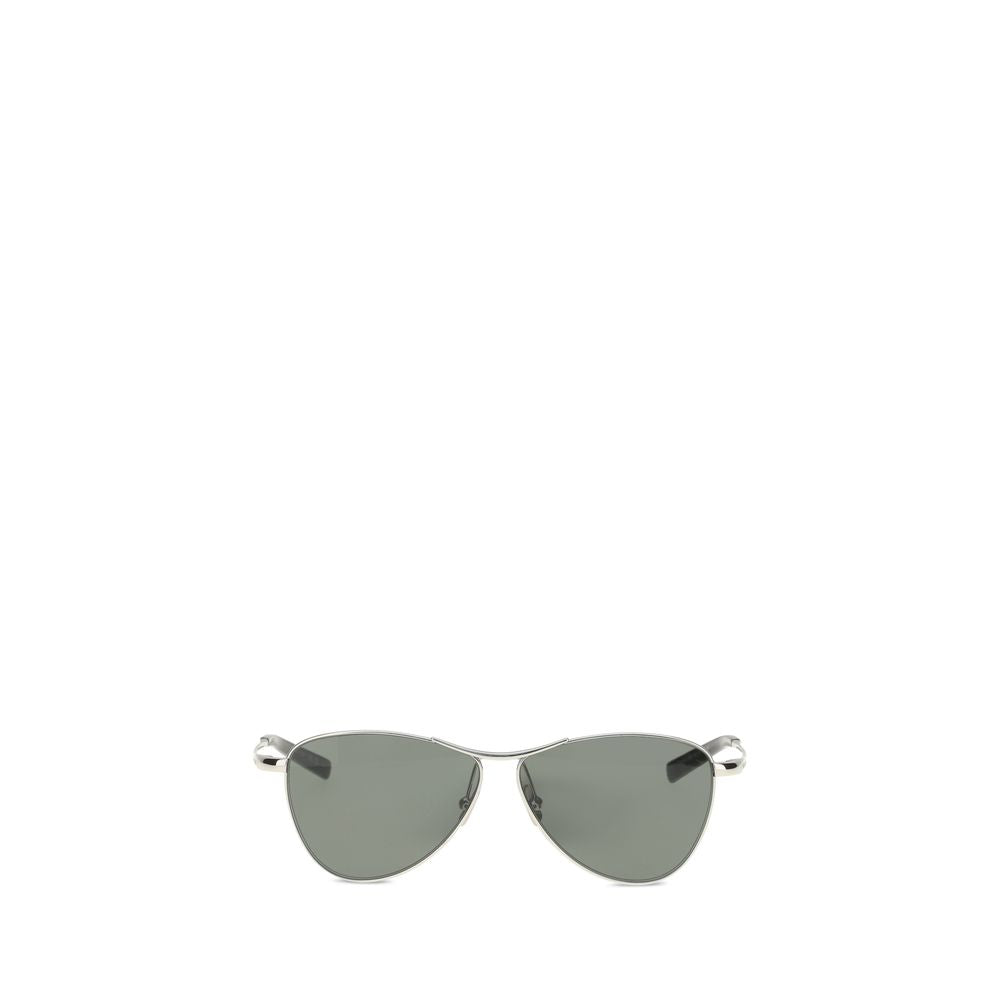 Silver Metal SunglassesThe 831 Vesper Sunglasses by Saint Laurent revisit the classic aviator style with a bold and modern twist. Featuring a distinctive triangular metal frame, they are complemented by nylon lenses that offer lightweight protection. An a