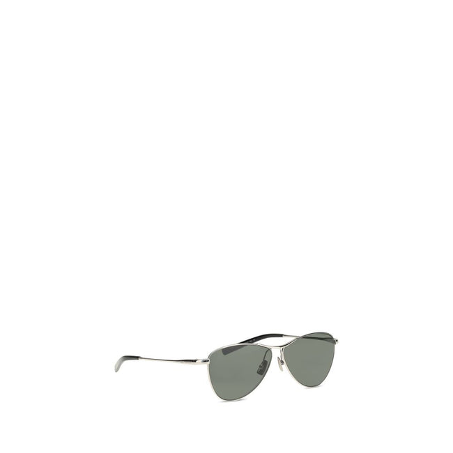 Silver Metal SunglassesThe 831 Vesper Sunglasses by Saint Laurent revisit the classic aviator style with a bold and modern twist. Featuring a distinctive triangular metal frame, they are complemented by nylon lenses that offer lightweight protection. An a