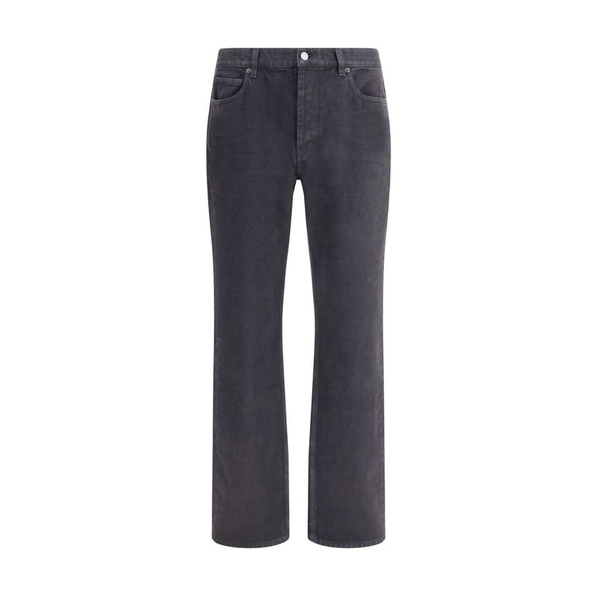 Black Cotton Straight-Leg JeansSaint Laurent’s Lou Jeans reinterpret a wardrobe classic with elegance and understatement. Featuring a straight cut and traditional five-pocket construction, they feature a front zipper and button closure, as well as belt lo