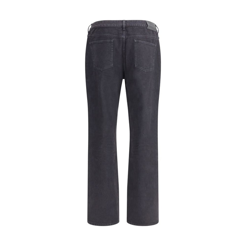 Black Cotton Straight-Leg JeansSaint Laurent’s Lou Jeans reinterpret a wardrobe classic with elegance and understatement. Featuring a straight cut and traditional five-pocket construction, they feature a front zipper and button closure, as well as belt lo