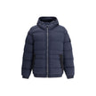 Blue Polyamide Full-Length JacketStone Island’s hooded Down Jacket is made of lightweight, garment-dyed nylon with anti-drip treatment. Featuring a padded hood with horizontal drawstring, it has vertical pockets with contrasting webbing flap, herringbone