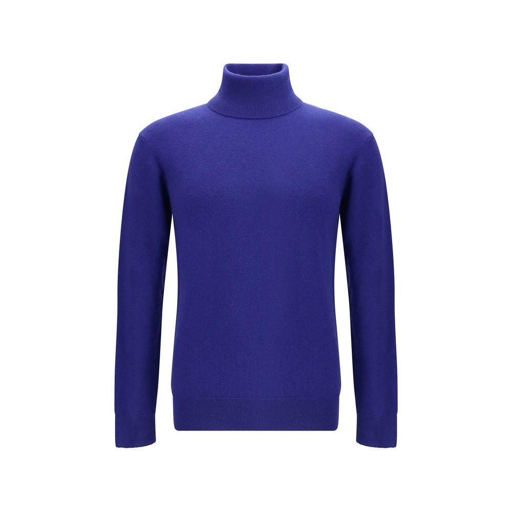 Blue Cashmere Cashmere SweaterThe Saint Laurent turtleneck Sweater is an iconic garment with an understated and refined style. Featuring a ribbed high collar, it features cuffs and hem that are also ribbed, defining its structure and ensuring a comfortabl