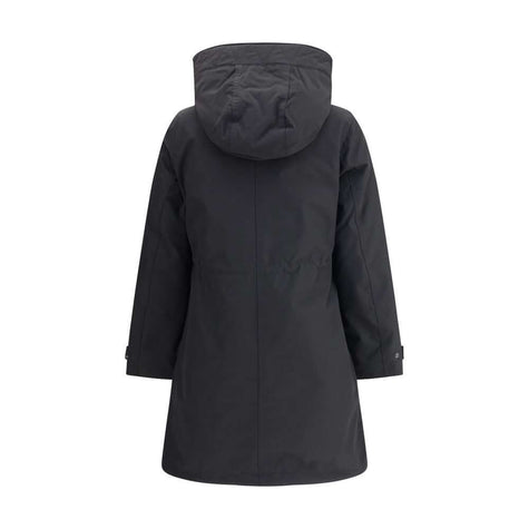 Black Cotton ClothingCotton Authentic 3-in-1 Parka Jacket by Woolrich, double layer decomposable design. Inside jacket with high collar and hood, closure by double-slider zipper, elastic cuffs, two zippered side welt pockets, all-over quilted and padded d