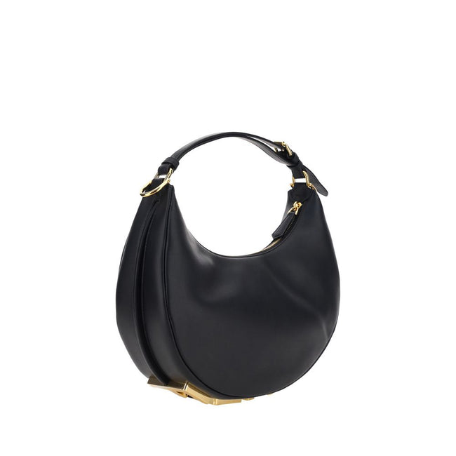 Black Calf Leather Bos Taurus Shoulder BagFendi’s leather Fendigraphy Shoulder Bag features a smooth leather design and a top zipper closure. It features a single adjustable handle and the brand’s iconic antiqued brass signature embossed on the base for a