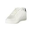 White Leather Women SneakerElevate your sneaker game with these Calvin Klein sports shoes, designed to make a statement with every stride. The crisp white palette is sharply contrasted by bold black details for an eye-catching look. With a removable footb